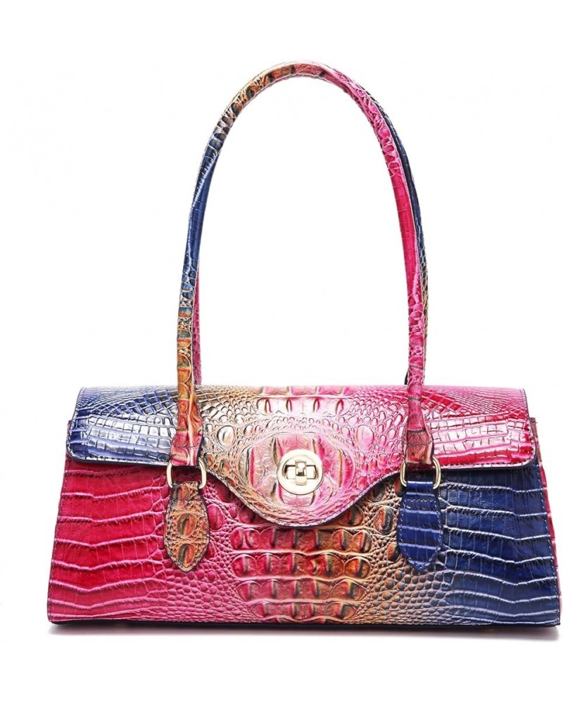 Leather Crocodile Pattern Top Handle Handbag for Women High-value Satchel Tote Purse for Ladies Colorful Rose&blue $20.68 Han...