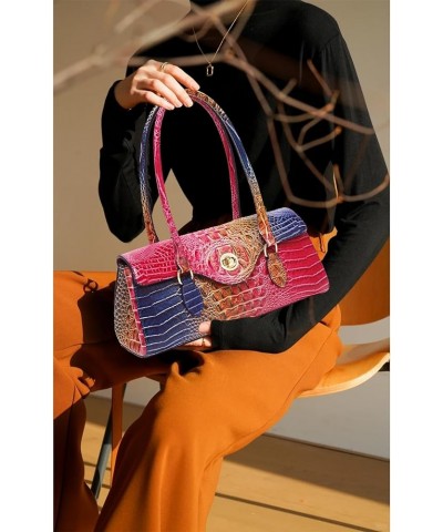 Leather Crocodile Pattern Top Handle Handbag for Women High-value Satchel Tote Purse for Ladies Colorful Rose&blue $20.68 Han...