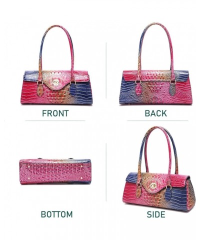 Leather Crocodile Pattern Top Handle Handbag for Women High-value Satchel Tote Purse for Ladies Colorful Rose&blue $20.68 Han...