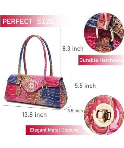 Leather Crocodile Pattern Top Handle Handbag for Women High-value Satchel Tote Purse for Ladies Colorful Rose&blue $20.68 Han...