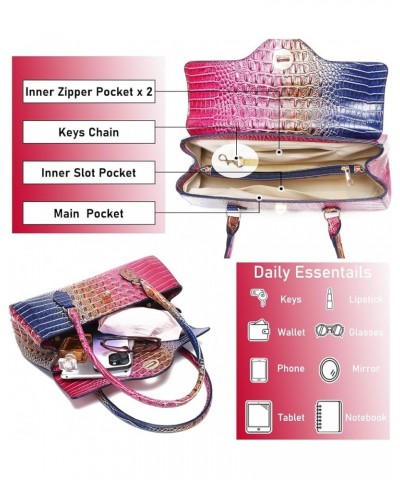 Leather Crocodile Pattern Top Handle Handbag for Women High-value Satchel Tote Purse for Ladies Colorful Rose&blue $20.68 Han...