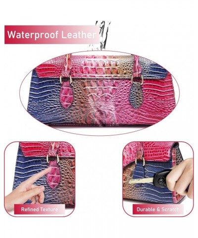 Leather Crocodile Pattern Top Handle Handbag for Women High-value Satchel Tote Purse for Ladies Colorful Rose&blue $20.68 Han...