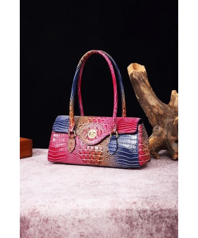 Leather Crocodile Pattern Top Handle Handbag for Women High-value Satchel Tote Purse for Ladies Colorful Rose&blue $20.68 Han...