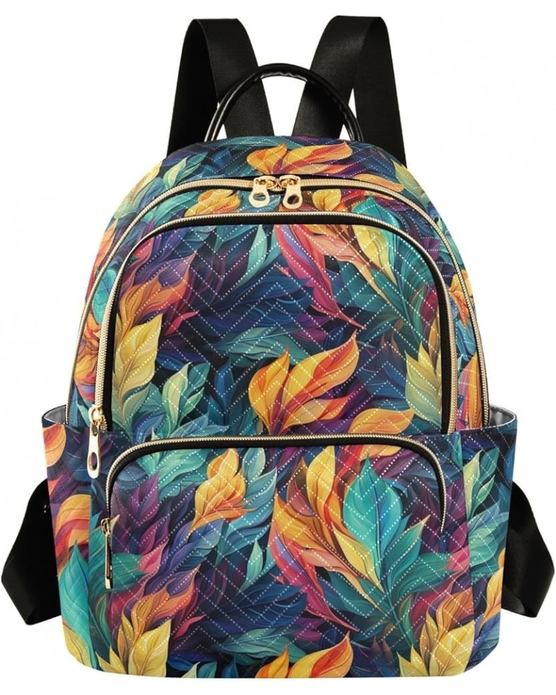 Beautiful Leaves Pattern Fashion Backpack Purse for Women, Casual Daypacks, Ladies Gift for Traveling Hiking Multicolor Mediu...