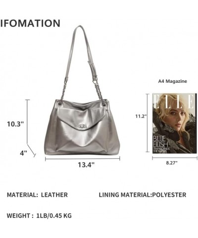 Tote Bag for Women Large Shoulder Bag Leather Handbags Work Crossbody Bags Purse for Work Silver $18.22 Totes