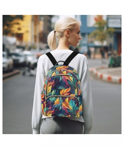 Beautiful Leaves Pattern Fashion Backpack Purse for Women, Casual Daypacks, Ladies Gift for Traveling Hiking Multicolor Mediu...