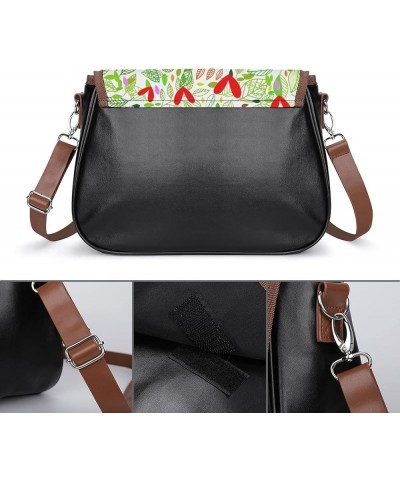 Leather Hobo Bags Women's Crossbody Shoulder Bag Classic City Top Handle Satchels Green Leaves Red Flowers Color9 $19.80 Hobo...