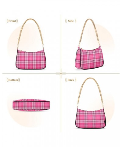 Valentines Pink Tartan Plaid Shoulder Handbags for Women Travel Hobo Tote Handbag Women Gold Chain Shoulder Bags Purse with Z...