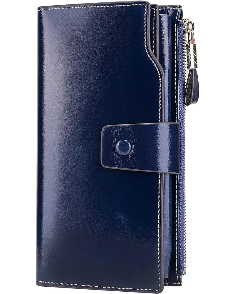 Womens Wallet RFID Blocking Large Capacity Luxury Wax Genuine Leather Wallets Clutch Wallet Ladies Card holder, Coffee 3blue ...