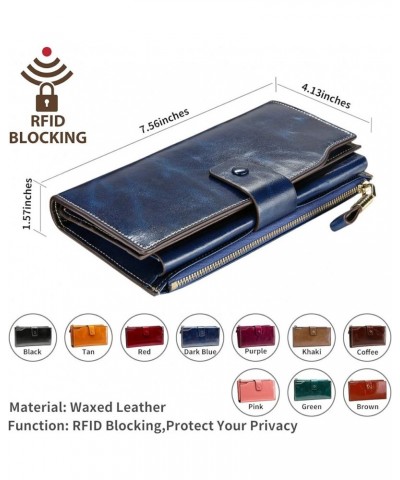 Womens Wallet RFID Blocking Large Capacity Luxury Wax Genuine Leather Wallets Clutch Wallet Ladies Card holder, Coffee 3blue ...