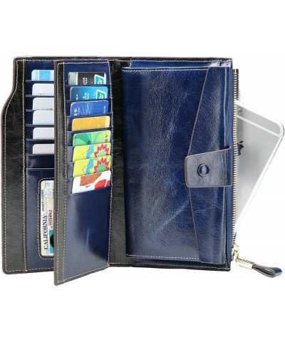 Womens Wallet RFID Blocking Large Capacity Luxury Wax Genuine Leather Wallets Clutch Wallet Ladies Card holder, Coffee 3blue ...