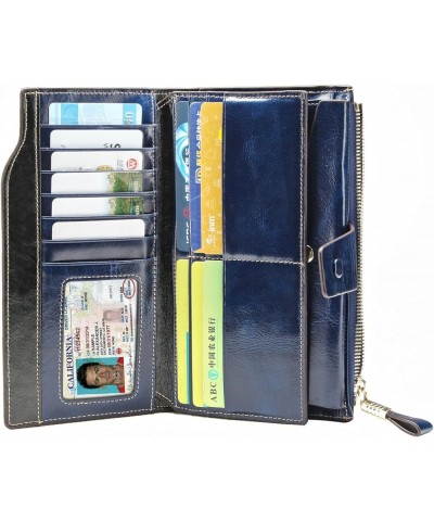 Womens Wallet RFID Blocking Large Capacity Luxury Wax Genuine Leather Wallets Clutch Wallet Ladies Card holder, Coffee 3blue ...