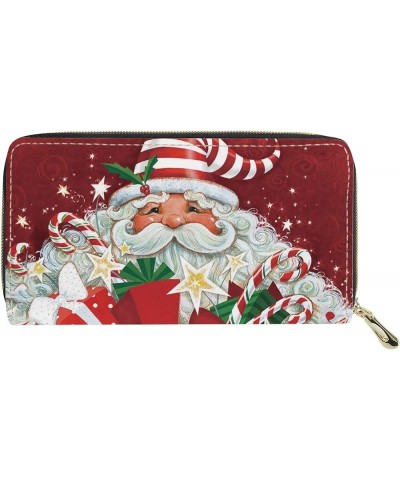 Red Lips Kiss Wallet for Women PU Leather Purse Clutch Stylish Zip Around Wallet Card Holder santa claus design $9.71 Wallets