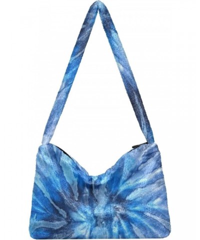 Ladies Soft Plush Underarm Bag Blue-sea-tie-dye-hipster Fluffy Shoulder Bag Women Furry Purse Handbag $14.72 Shoulder Bags