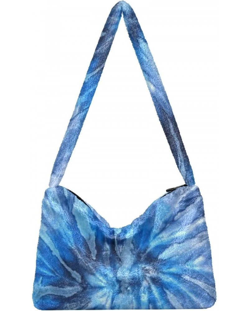 Ladies Soft Plush Underarm Bag Blue-sea-tie-dye-hipster Fluffy Shoulder Bag Women Furry Purse Handbag $14.72 Shoulder Bags