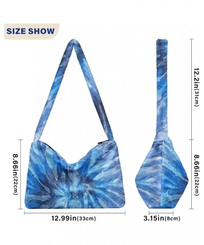 Ladies Soft Plush Underarm Bag Blue-sea-tie-dye-hipster Fluffy Shoulder Bag Women Furry Purse Handbag $14.72 Shoulder Bags