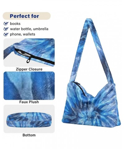 Ladies Soft Plush Underarm Bag Blue-sea-tie-dye-hipster Fluffy Shoulder Bag Women Furry Purse Handbag $14.72 Shoulder Bags