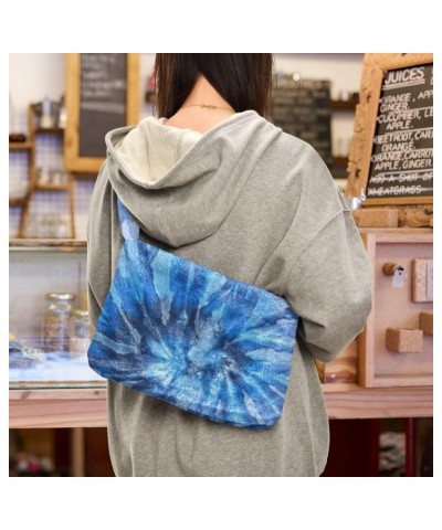 Ladies Soft Plush Underarm Bag Blue-sea-tie-dye-hipster Fluffy Shoulder Bag Women Furry Purse Handbag $14.72 Shoulder Bags