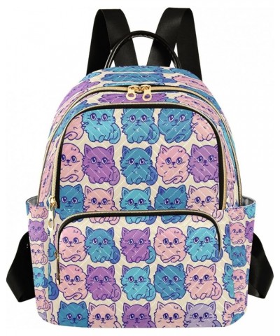 Blue Pink Cat Fashion Backpack Purse Ladies Fashion Rucksack Travel Shoulder Bag Casual Daily Backpack Small $21.82 Backpacks