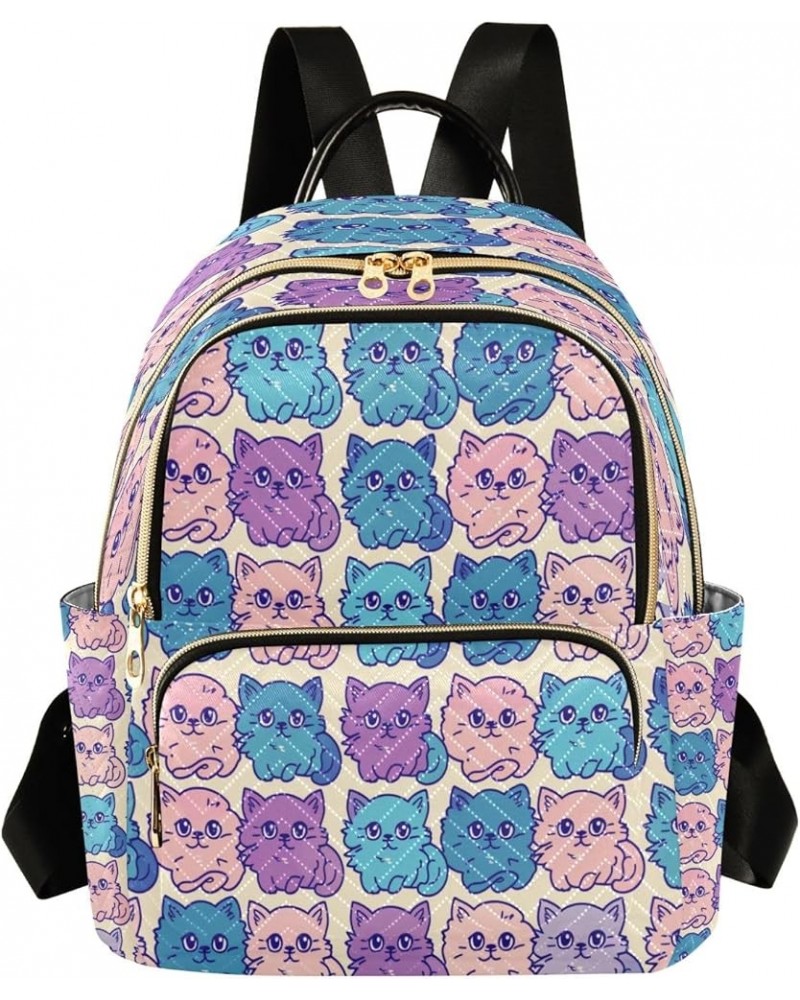 Blue Pink Cat Fashion Backpack Purse Ladies Fashion Rucksack Travel Shoulder Bag Casual Daily Backpack Small $21.82 Backpacks