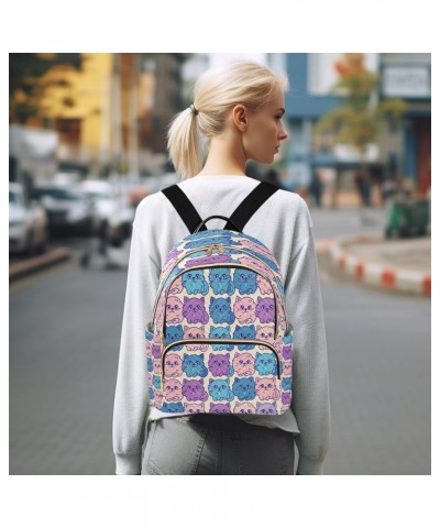 Blue Pink Cat Fashion Backpack Purse Ladies Fashion Rucksack Travel Shoulder Bag Casual Daily Backpack Small $21.82 Backpacks