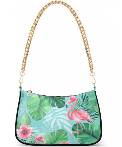 Flamingo Leaves Shoulder Handbags for Women,Women Chain Shoulder Bags,Ladies Tote Handbag Purse $17.39 Shoulder Bags