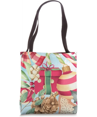 Cute Pattern Pinecone And Christmas Balls With Candy Canes Tote Bag $16.50 Totes