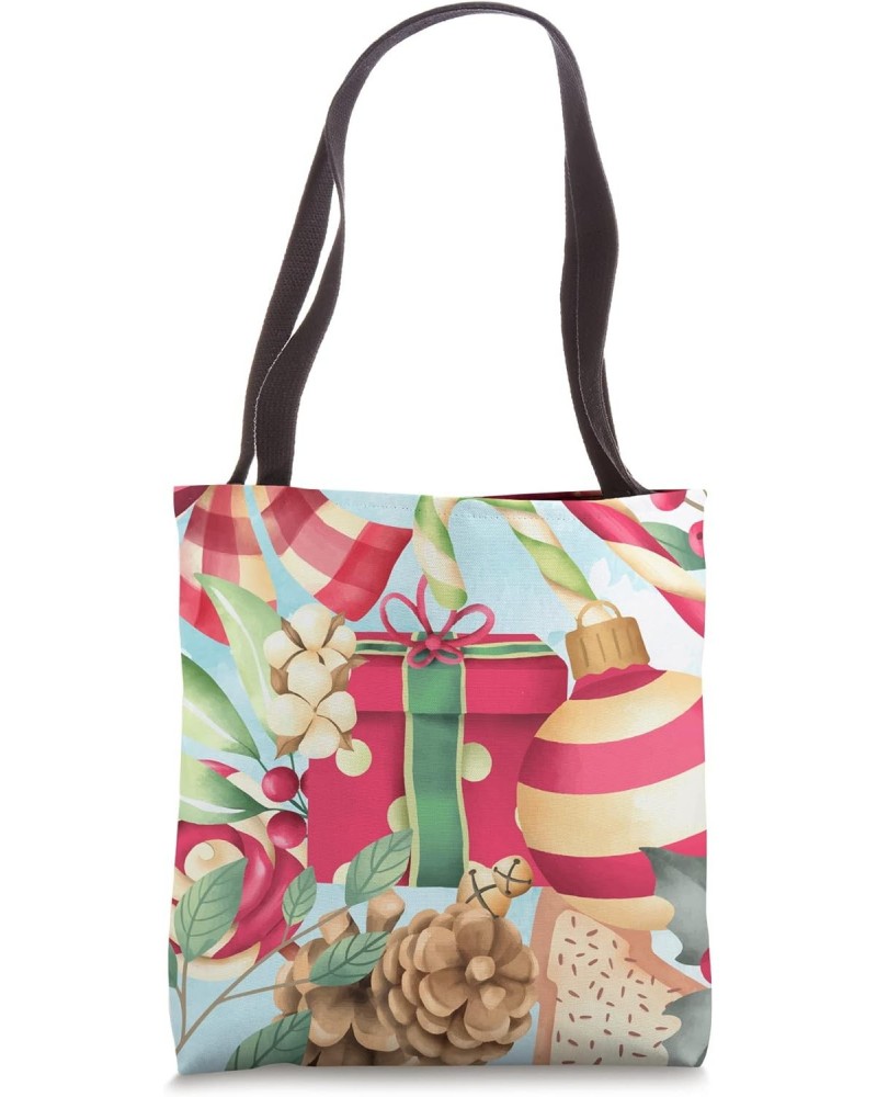 Cute Pattern Pinecone And Christmas Balls With Candy Canes Tote Bag $16.50 Totes