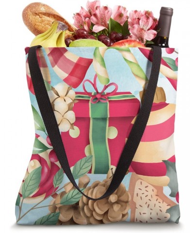 Cute Pattern Pinecone And Christmas Balls With Candy Canes Tote Bag $16.50 Totes