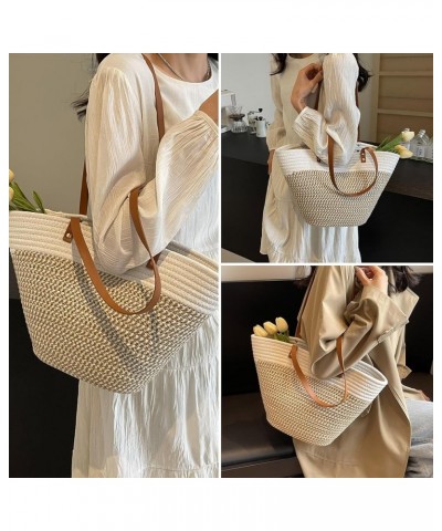 Straw Beach Bag, Straw Tote Bag for Women with Bamboo Handles Summer Vacation Woven Beach Bag Shoulder Handbag B-beige $19.19...