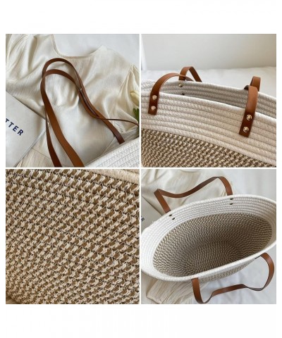 Straw Beach Bag, Straw Tote Bag for Women with Bamboo Handles Summer Vacation Woven Beach Bag Shoulder Handbag B-beige $19.19...