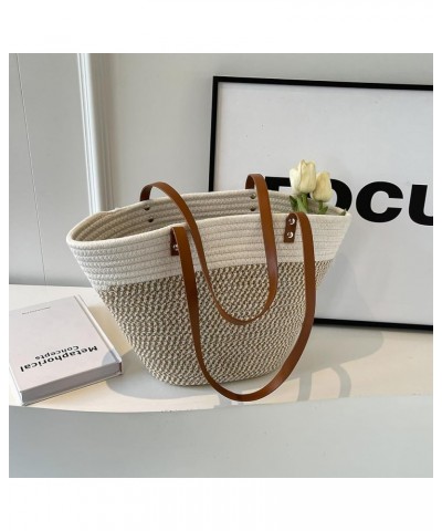 Straw Beach Bag, Straw Tote Bag for Women with Bamboo Handles Summer Vacation Woven Beach Bag Shoulder Handbag B-beige $19.19...