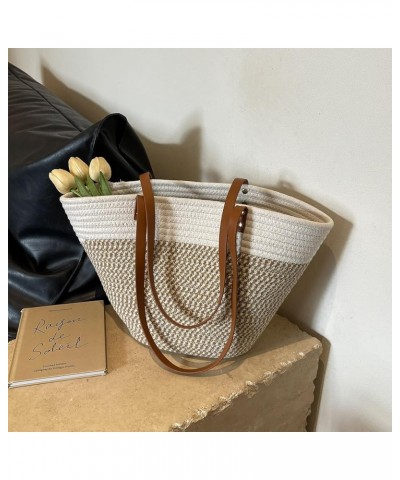 Straw Beach Bag, Straw Tote Bag for Women with Bamboo Handles Summer Vacation Woven Beach Bag Shoulder Handbag B-beige $19.19...