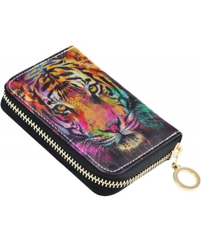 RFID Credit Card Holder Tigers Watercolors Leather With Zipper Card Case Wallet for Women Girls Tigers Watercolors $10.25 Wal...