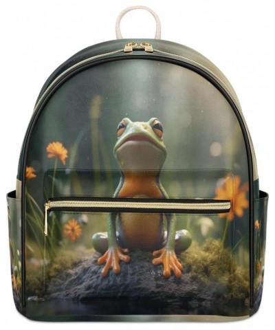 Animal Frog Mini Backpack Purse for Women, Forest Flower Small Fashion Backpack PU Leather Casual Daypack Travel Shoulder Bag...