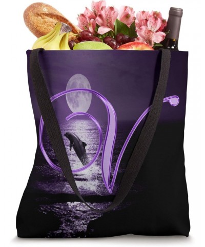 V Dolphin Purple Animal Ocean Moon Sea Initial Letter Name Tote Bag $8.96 Totes