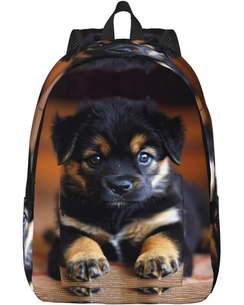 Puppies Dog Print Unisex Canvas Bag Canvas Shoulder Pouch Pack Lightweight Backpack For Woman Lady Black Small $25.51 Backpacks