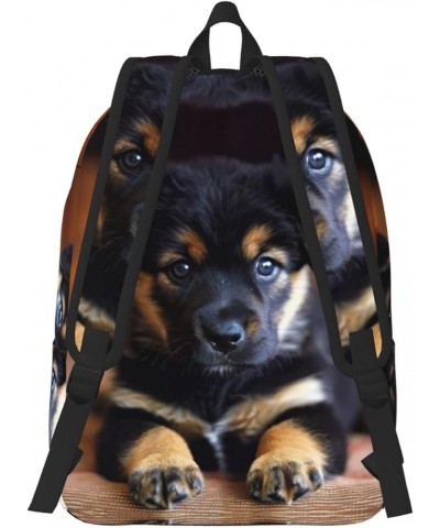 Puppies Dog Print Unisex Canvas Bag Canvas Shoulder Pouch Pack Lightweight Backpack For Woman Lady Black Small $25.51 Backpacks