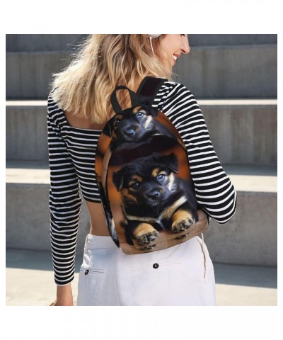 Puppies Dog Print Unisex Canvas Bag Canvas Shoulder Pouch Pack Lightweight Backpack For Woman Lady Black Small $25.51 Backpacks