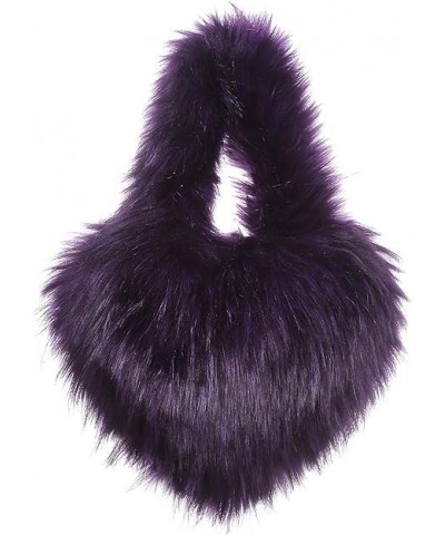 Furry Heart Shaped Crossbody Bag for Women - Plush Y2K Handbag with Soft Shoulder Strap Small Purple $18.00 Totes