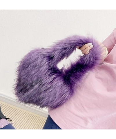 Furry Heart Shaped Crossbody Bag for Women - Plush Y2K Handbag with Soft Shoulder Strap Small Purple $18.00 Totes