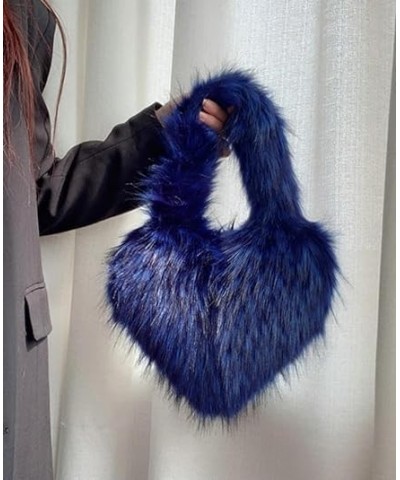 Furry Heart Shaped Crossbody Bag for Women - Plush Y2K Handbag with Soft Shoulder Strap Small Purple $18.00 Totes