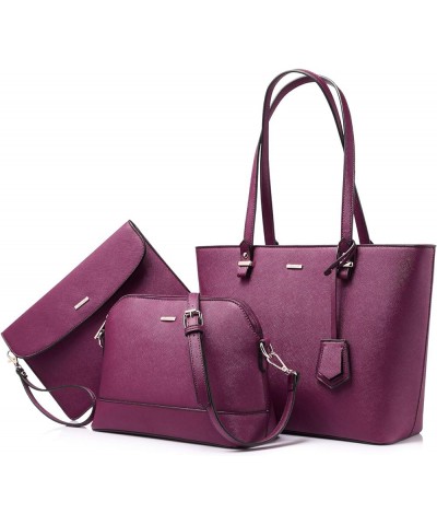 Purses and Handbags for Women Fashion Tote Bags Shoulder Bag Top Handle Satchel Bags 3pcs-1 Purple $18.45 Totes