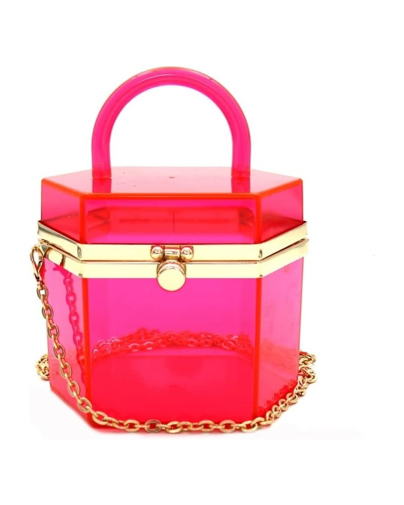 Neon Transparent Clear Acrylic Plastic Hard Frame Party Clutch Purse Chain Strap Zhexagonal Box Clutch - Neon Fuchsia $24.48 ...