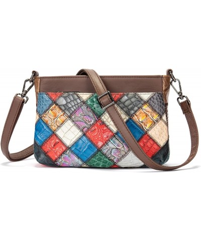 Small Square Patchwork Shoulder Bag for Women, Ladies Cowhide Leather Crossbody Bag Purse, Colorful Fashion Handbag Multicolo...