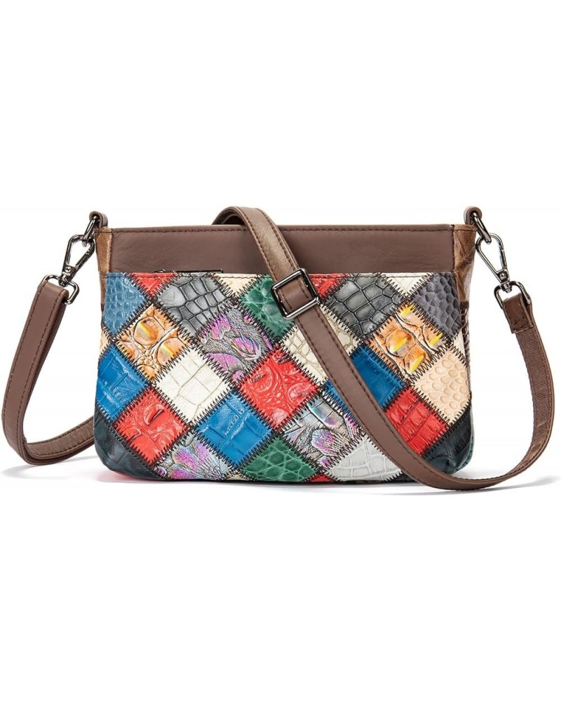 Small Square Patchwork Shoulder Bag for Women, Ladies Cowhide Leather Crossbody Bag Purse, Colorful Fashion Handbag Multicolo...