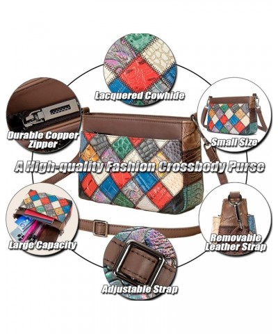 Small Square Patchwork Shoulder Bag for Women, Ladies Cowhide Leather Crossbody Bag Purse, Colorful Fashion Handbag Multicolo...