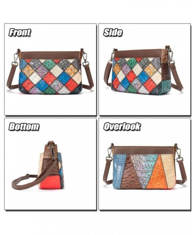 Small Square Patchwork Shoulder Bag for Women, Ladies Cowhide Leather Crossbody Bag Purse, Colorful Fashion Handbag Multicolo...