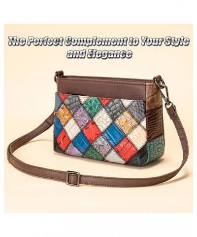 Small Square Patchwork Shoulder Bag for Women, Ladies Cowhide Leather Crossbody Bag Purse, Colorful Fashion Handbag Multicolo...