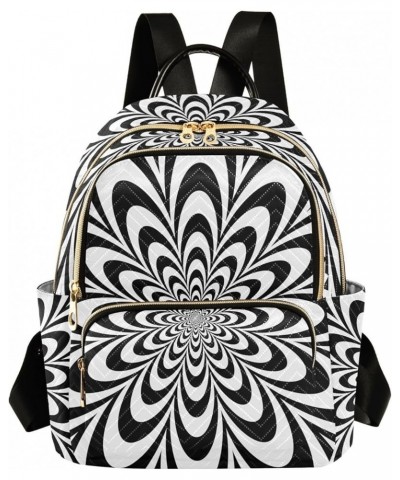 Mini Backpack Black and White Flower Pattern Fashion Backpack Purse for Women,Handbag Shoulder Bag Casual Daypack, Ladies Gif...